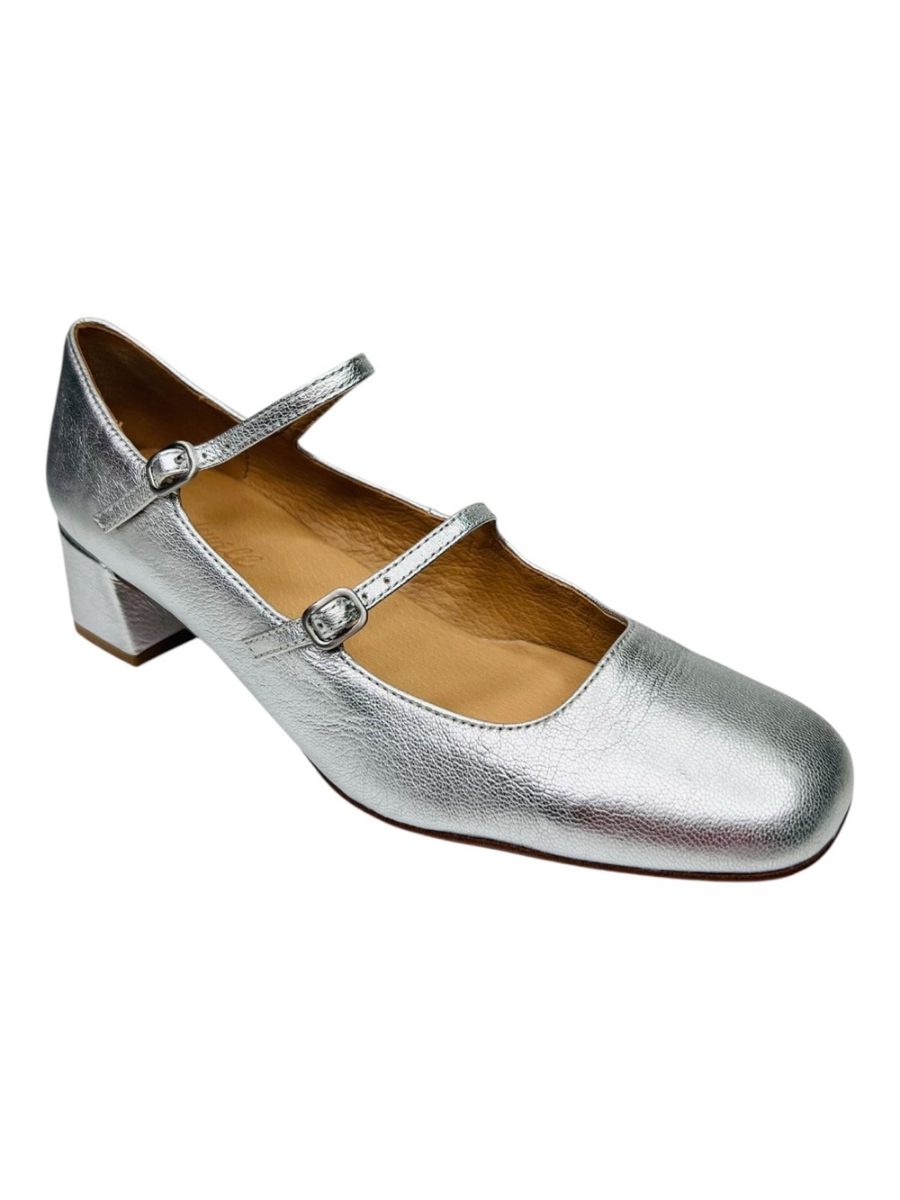 Madewell The Nettie Silver Metallic Leather Heeled MaryJane Shoe Sz. 9